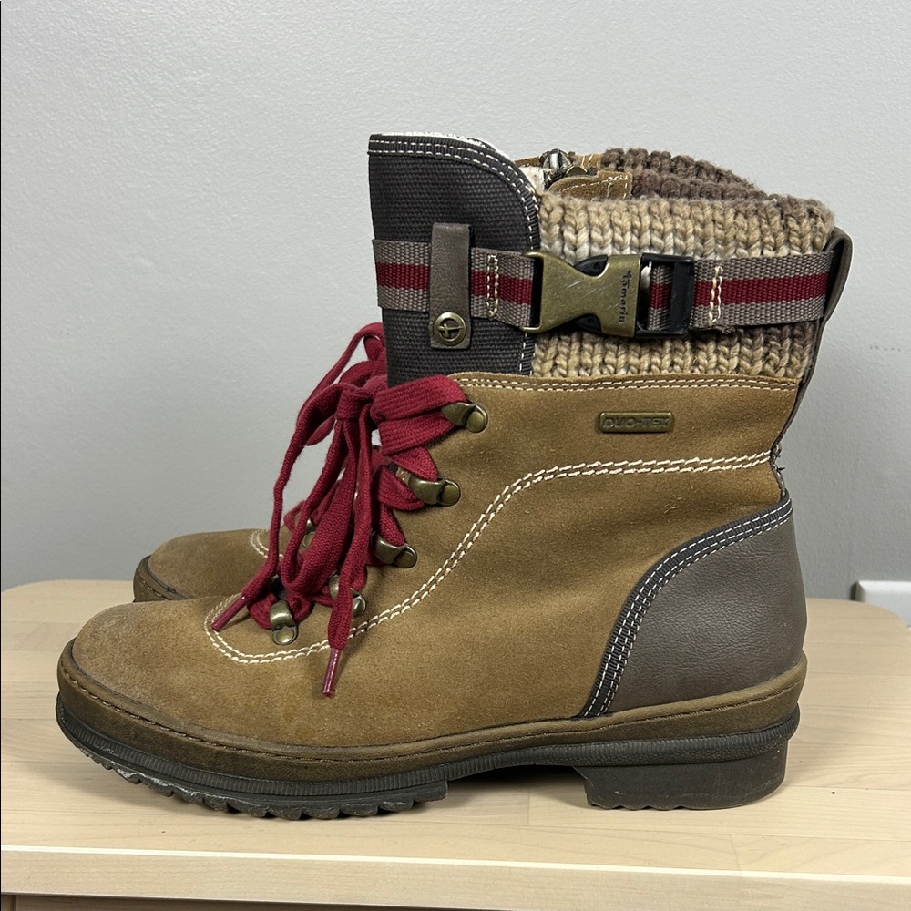 TAMARIS Suede Hiking Style Winter Boots Waterproof Size 7/38‎ Laceup Snow